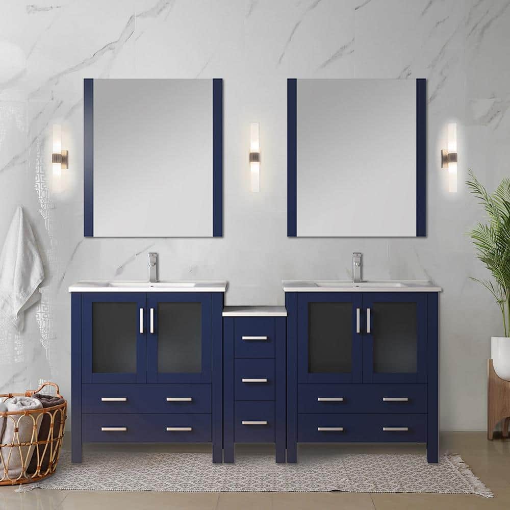Volez 72 in. W x 18 in. D x 34 in. H Double Sink Bath Vanity in Dark Grey with White Ceramic Top and Mirror price history on PriceWatchPro