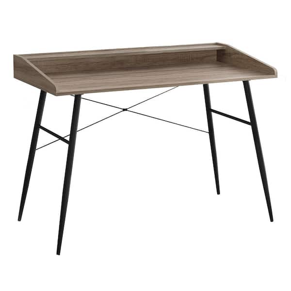 Unbranded 48 in. L Dark Taupe Wood-Look Black Computer Desk Small Hutch 2-Storage Cubbies 1-Shelf