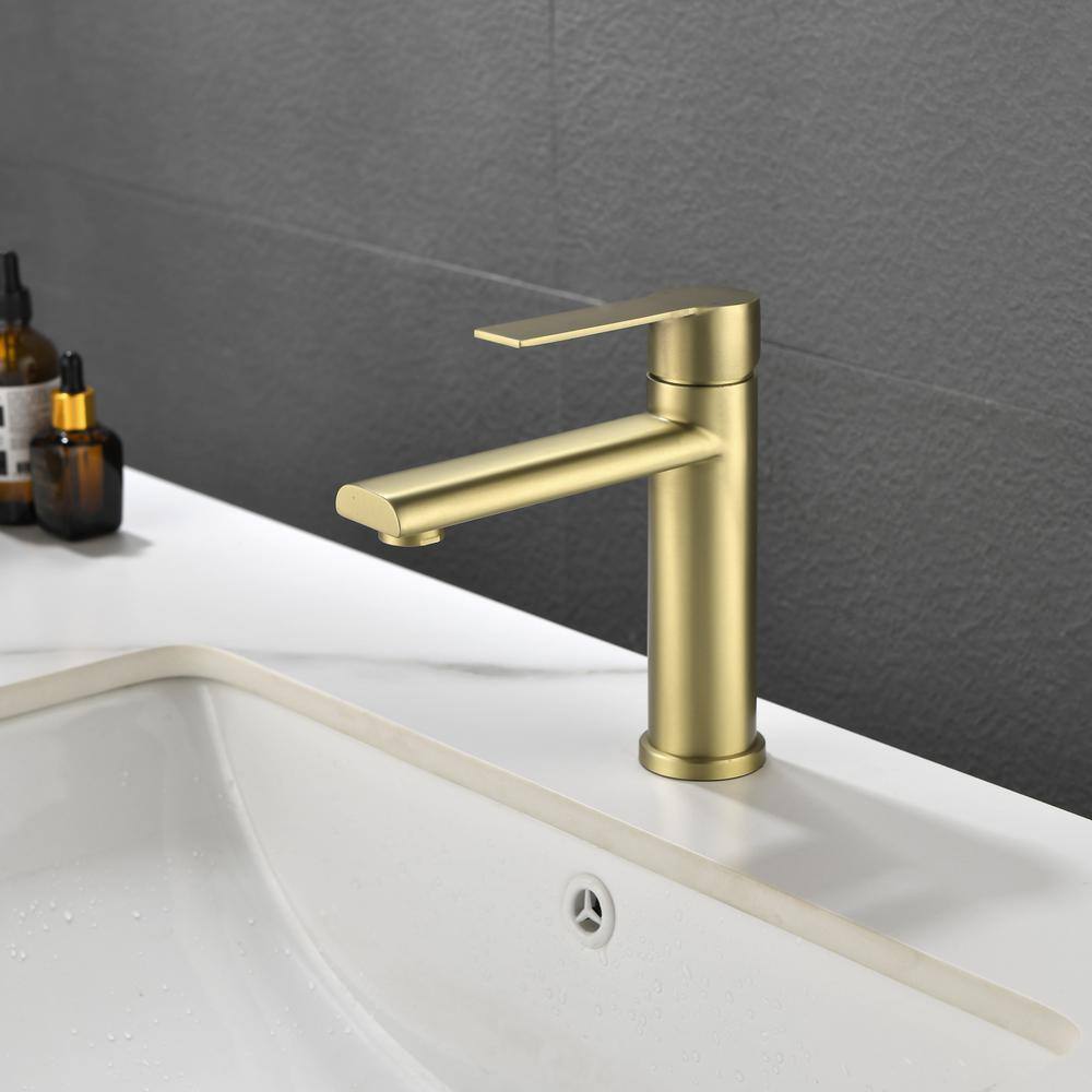 Brushed Gold Brass Single Handle Bathroom Faucet