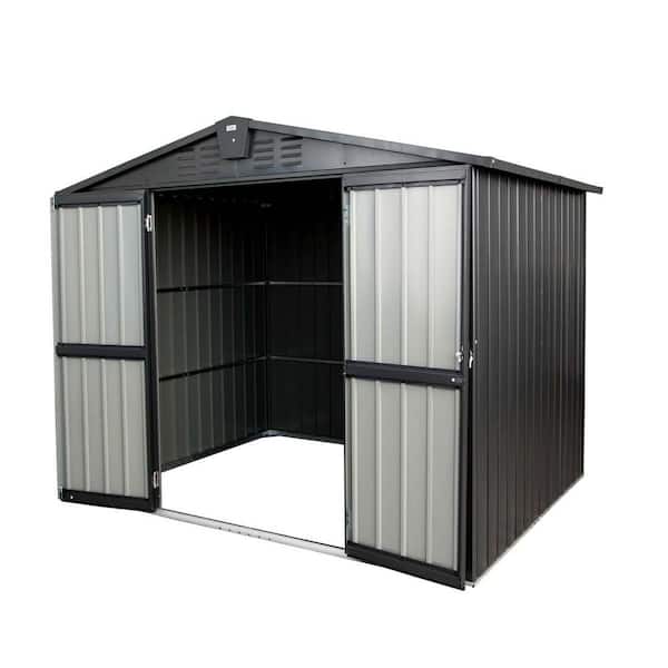 Unbranded 8 ft. W x 6 ft. D Outdoor Storage Shed with Lockable Door Metal Shed Suitable Backyard, Coverage Area 48 sq. ft. Black