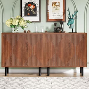 Ahlivia Brown Wood 59.06 in Storage Cabinet Set, Freestanding Floor Cabinet, Classic Sideboard, Wood Buffet Cabinet