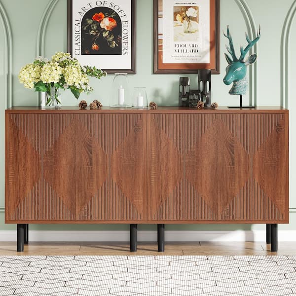 BYBLIGHT Ahlivia Brown Wood 59.06 in Storage Cabinet Set, Freestanding Floor Cabinet, Classic Sideboard, Wood Buffet Cabinet