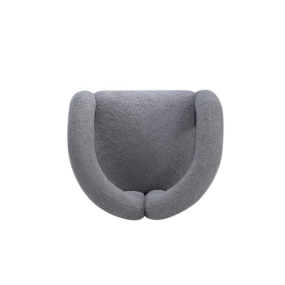Gray Boucle Barrel Accent Chair with Pine Wood Frame