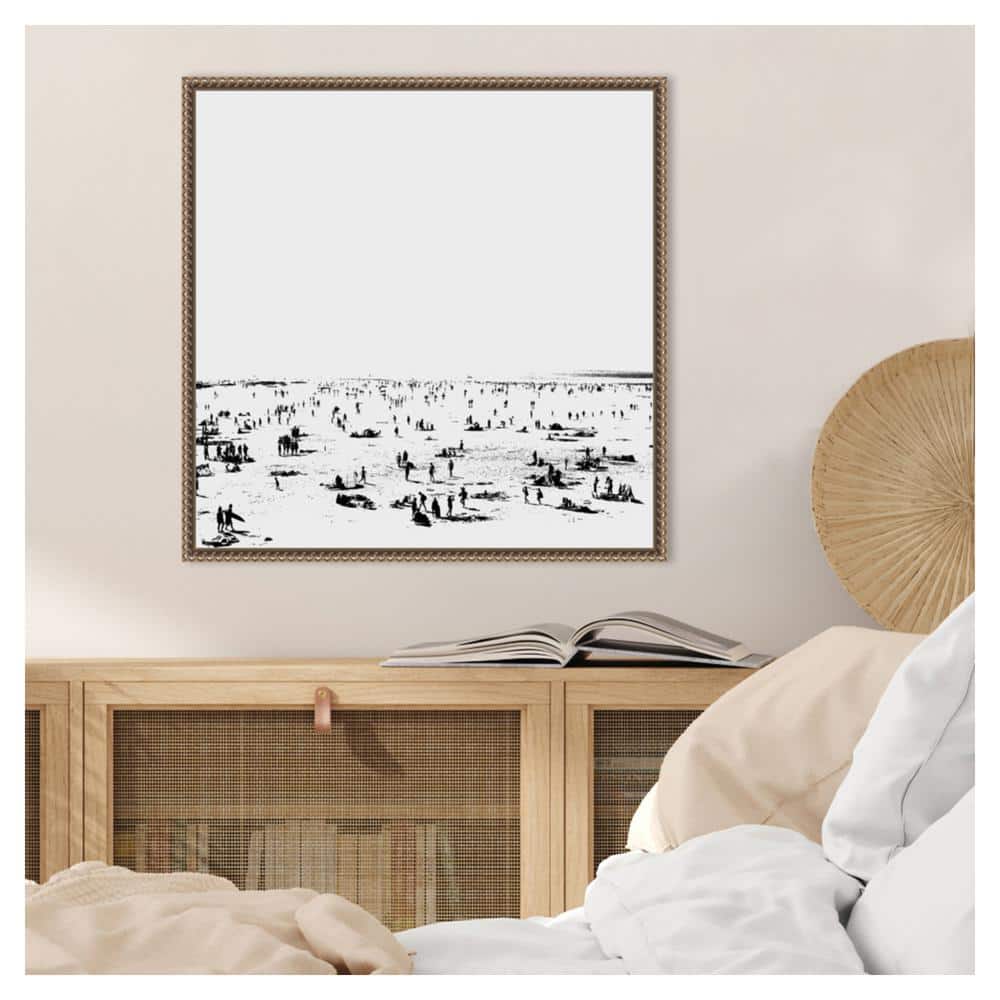 Monochrome Beach Scene Framed Canvas Wall Art 22 x 22-in