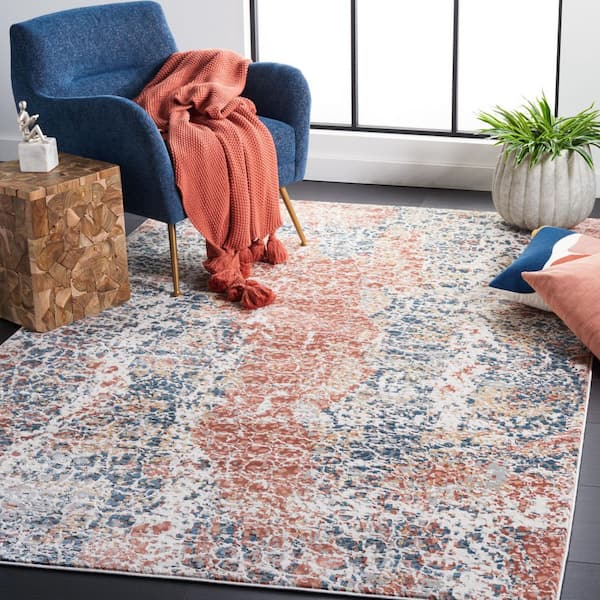 Invista 7 ft. x 7 ft. Navy/Rust Distressed High-Low Square Area Rug