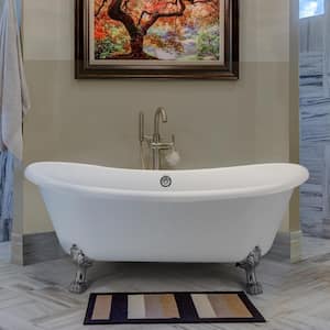 67 in. W. x 30.7 in. Acrylic Soaking Double Slipper Claw Foot Bathtub Non-Whirlpool Freestanding Tub in White
