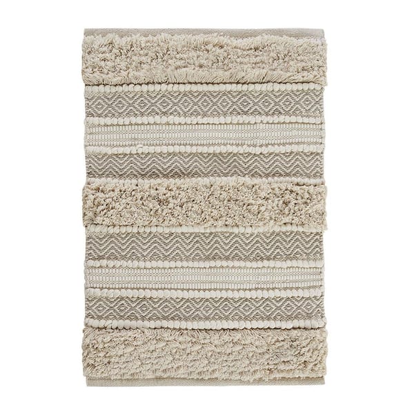 Vsmile 32 in. x 20 in. Natural Woven Texture Stripe Bath Rug, Non-Skid Latex Backing Bath Rug
