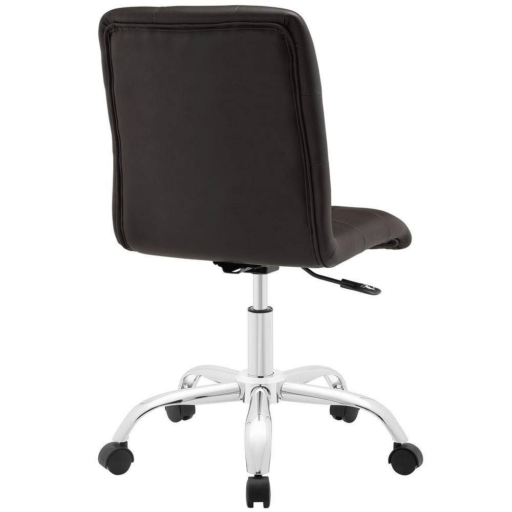 Prim Armless Brown Faux Leather Swivel Office Chair