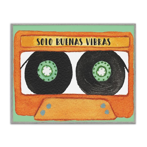 Stupell Industries Only Good Vibes Cassette by Jennifer Pugh Gray Framed Music Giclee Art Print 16 in. x 20 in.