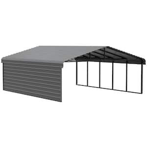 20 ft. W x 24 ft. D x 9 ft. H Charcoal Galvanized Steel Carport with 1-sided Enclosure