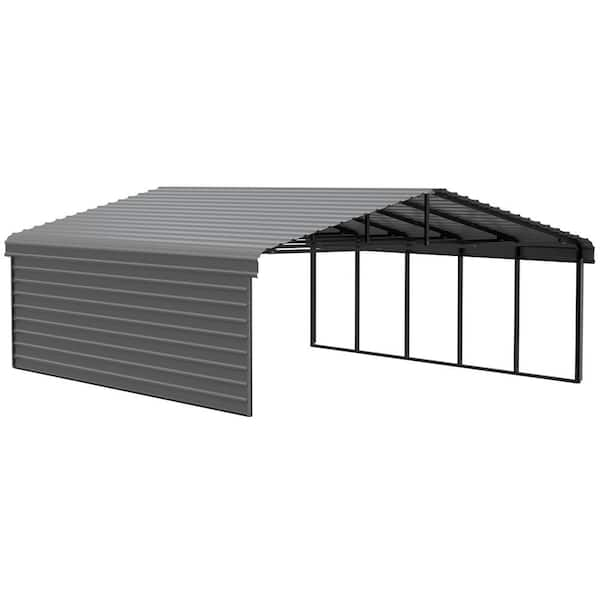 Arrow 20 ft. W x 24 ft. D x 9 ft. H Charcoal Galvanized Steel Carport ...