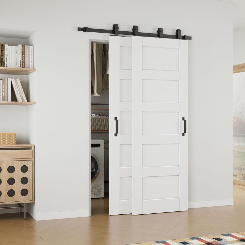 ARK DESIGN 48 in. x 80 in. (Double 28 in.) Paneled 5-Lite White Primed ...