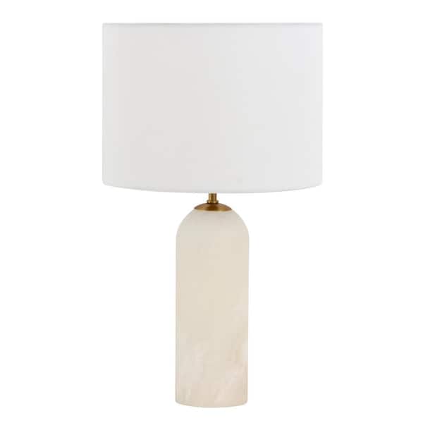 Beacon Lighting Firma 16 in. Table Lamp in Alabaster with White Linen Shade