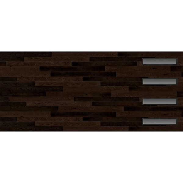 Modern Steel 16 ft. x 7 ft. 18.4 R-Value Insulated Wood Look Plank Espresso Garage Door with Slim Windows