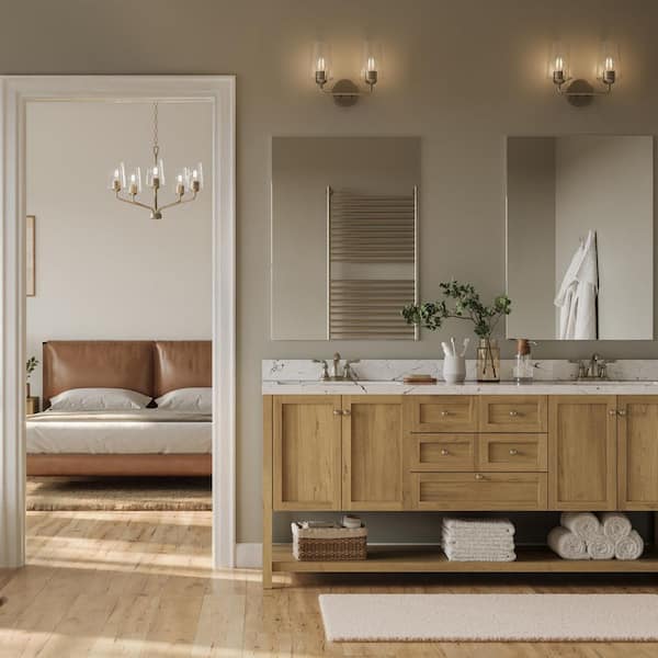 Celino 14 in. 2-Light Brushed Nickel Bathroom Vanity Light with Clear Glass Shade