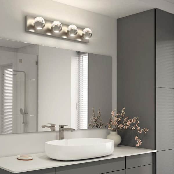 Oracle 27 in. 4-Light Brushed Nickel 5CCT LED Integrated Vanity Wall Light Fixture