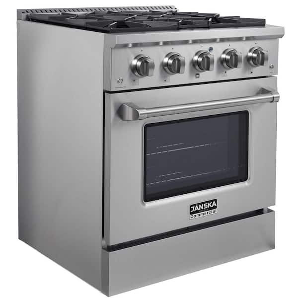 30 in. 4.2 cu. ft. Gas Range with 4-Burners, Convection Oven, Griddle, Stainless Steel with 2 Sets of Knobs