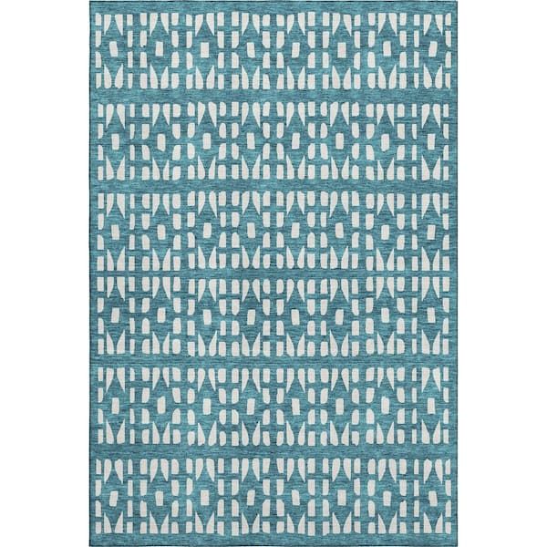 Addison Rugs Mayfield Premium Machine Washable Abstract AMF963 Teal 8 ft. x 10 ft. Area Rug