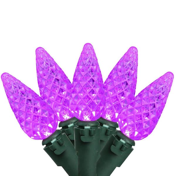 Brite Star 4 in. 70-Count Purple Faceted LED C6 Christmas Lights Bulb Spacing - Green Wire