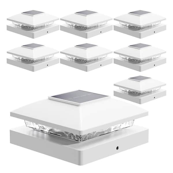 Solar Post Cap Lights 8-Pack White IP44 Waterproof 15 Lumen LEDs Fits 4x4 Wood/Vinyl Posts