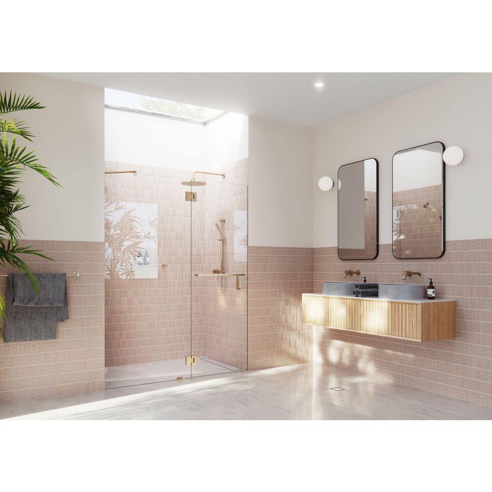 Mimas 55. 25 in. W x 78 in. H Glass Hinged Frameless Towel Bar Shower Door in Brushed Bronze with Clear Glass price history on PriceWatchPro