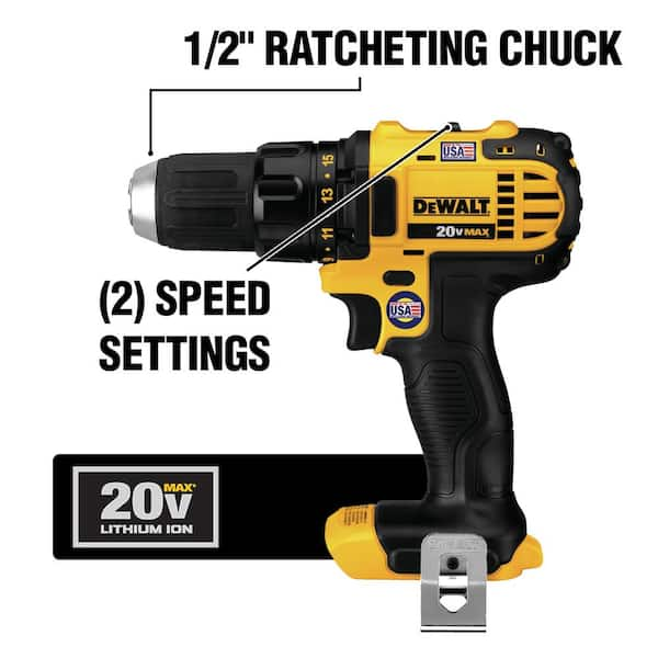 DEWALT DCD780B taladro atornillador compacto de batería ion litio. Potencia  máxima: 20 voltios