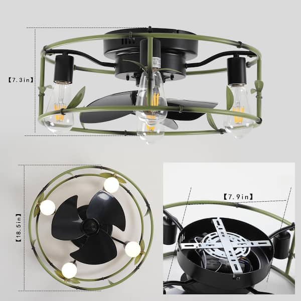18.5 in. Indoor Green Small Ceiling Fan with Light for Kid's Room, Bedroom, E26, 6-Speed, No Bulbs Included