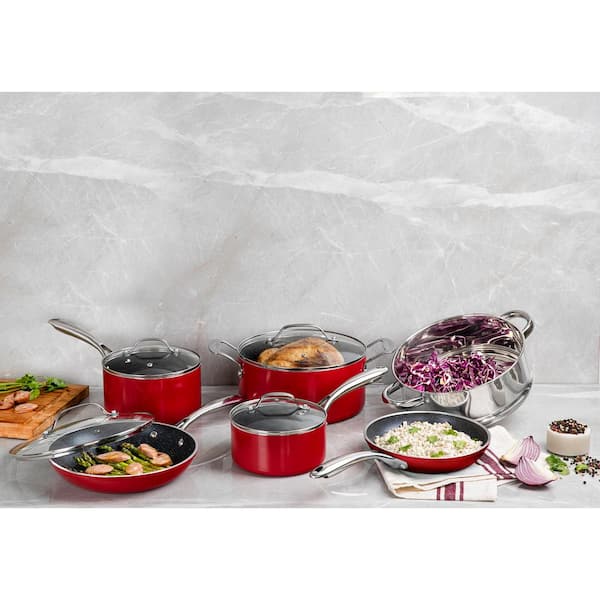 Gotham Steel 10-Piece Red Non-Stick Ti-Ceramic Square Cookware Set with  Lids 1781 - The Home Depot
