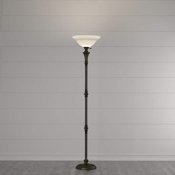 72.75 in bronze floor lamp with white alabaster shade