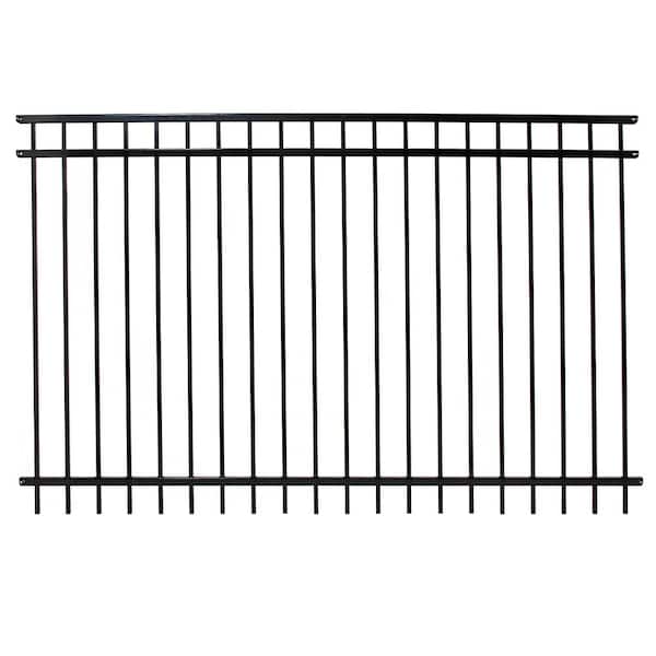 FORTRESS Versai 5 ft. H x 7.5 ft. W Gloss Black Steel Flat Top Design Fence Panel