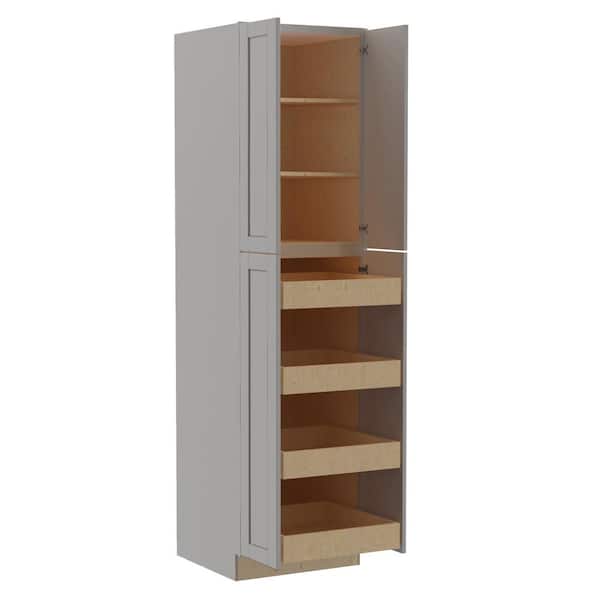 Home Decorators Collection Washington Veiled Gray Plywood Shaker Assembled Utility Pantry Kitchen Cabinet 4 ROT Sft Cls 24 in W x 24 in D x 96 in H