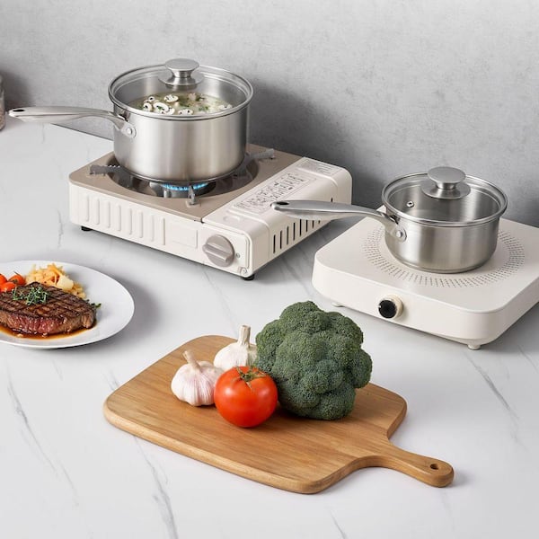 Stainless Steel Saucepan Set, 1 qt. 2 qt. and 3 qt. with Glass Lids, Nonstick Pots, Oven, Dishwasher, Induction Friendly