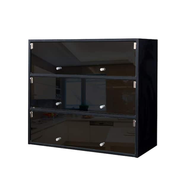 28.35 in. H x 31.3 in. W Black Wood Shoe Storage Cabinet with RGB Led Light, Shoe Box