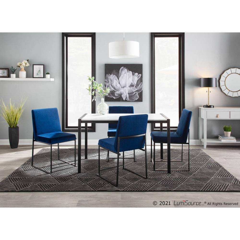 Fuji Contemporary High-Back Side Chair in Blue Velvet and Black Steel
