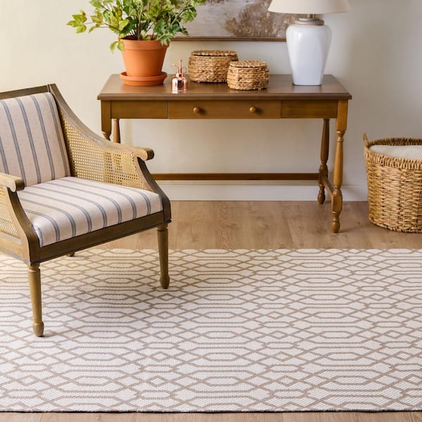 Martha Stewart 8 ft. x 10 ft. Taupe/Cream Monochrome Geometric Area Rug