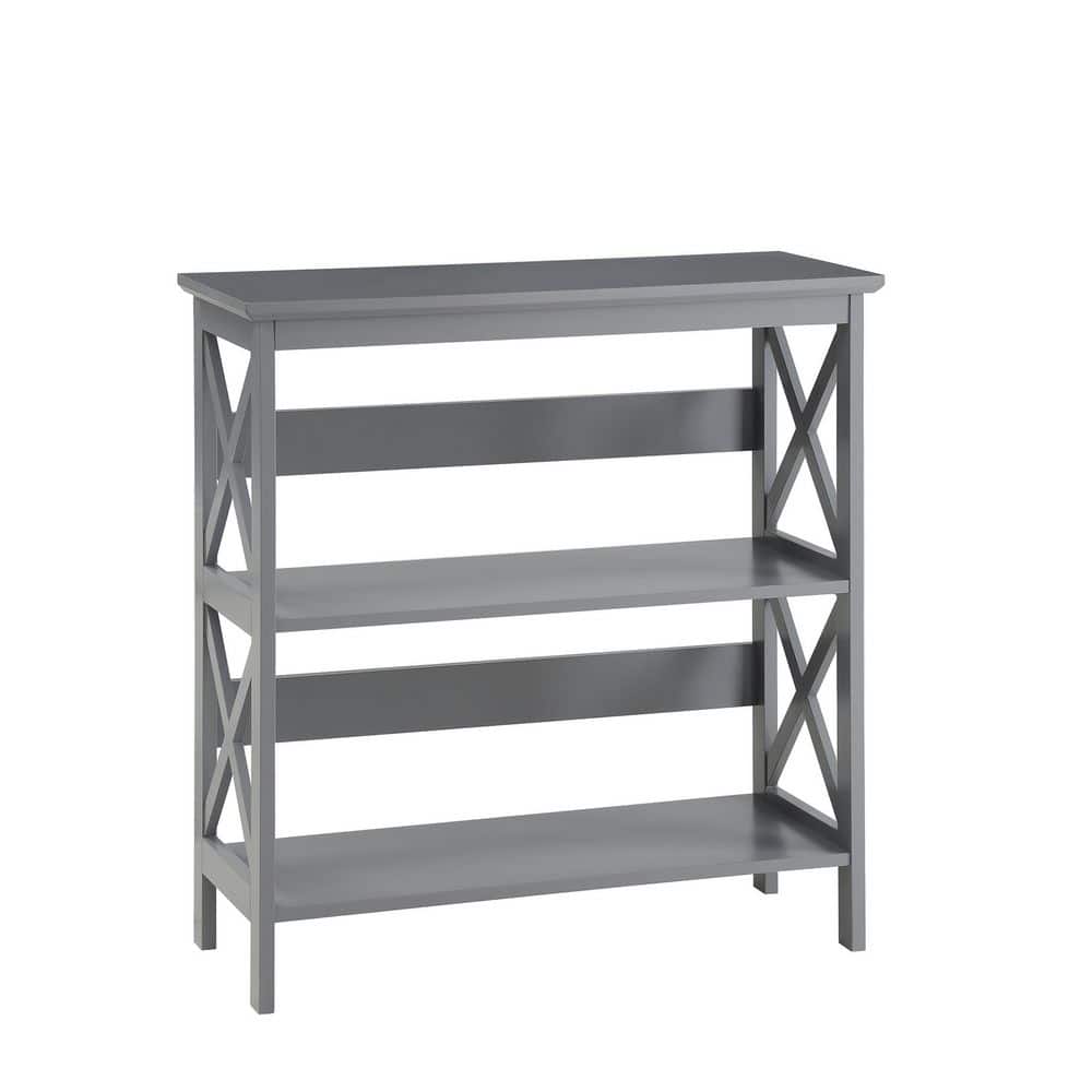 Oxford Gray 3-Tier Modern Bookcase with X Pattern