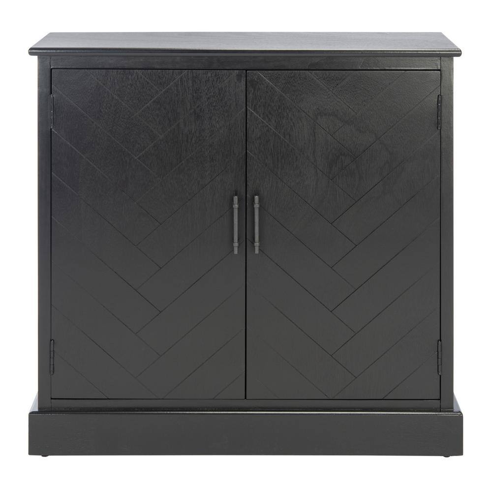 Black Wood and Metal Herringbone Storage Accent Cabinet