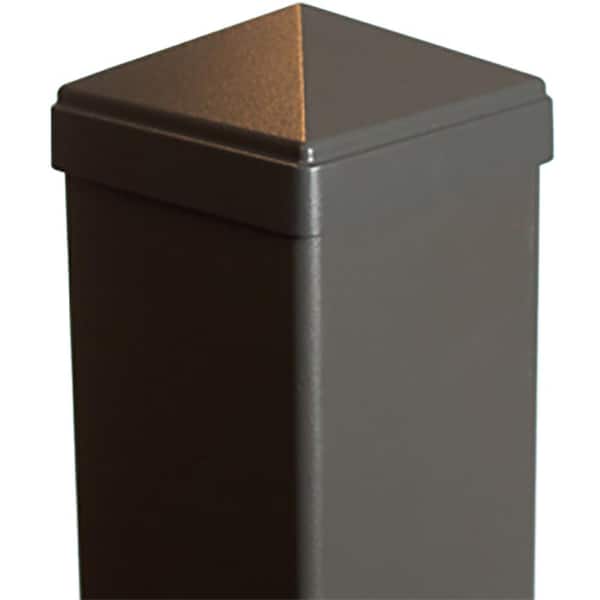 3.5 in. x 43 in. Powder Coated Aluminum Post Kit For Stair Charcoal Gray Fine Texture with Pyramid Cap 2-Piece Base Trim