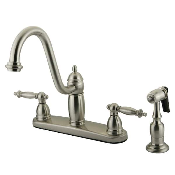 Kingston Brass Templeton 2-Handle Standard Kitchen Faucet with Side Sprayer in Brushed Nickel