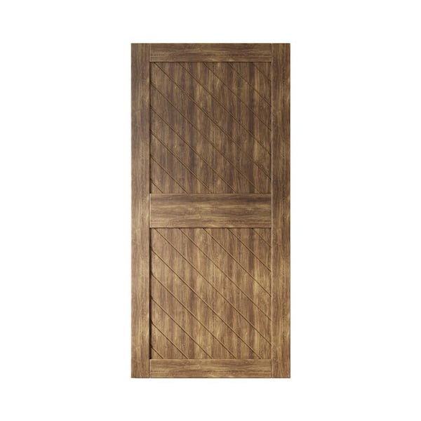 HOMACER XT2 36 in. x 84 in. C-Panel Solid Core Dark Walnut Slanted Stripe Design Pine Wood Interior Sliding Barn Door Slab