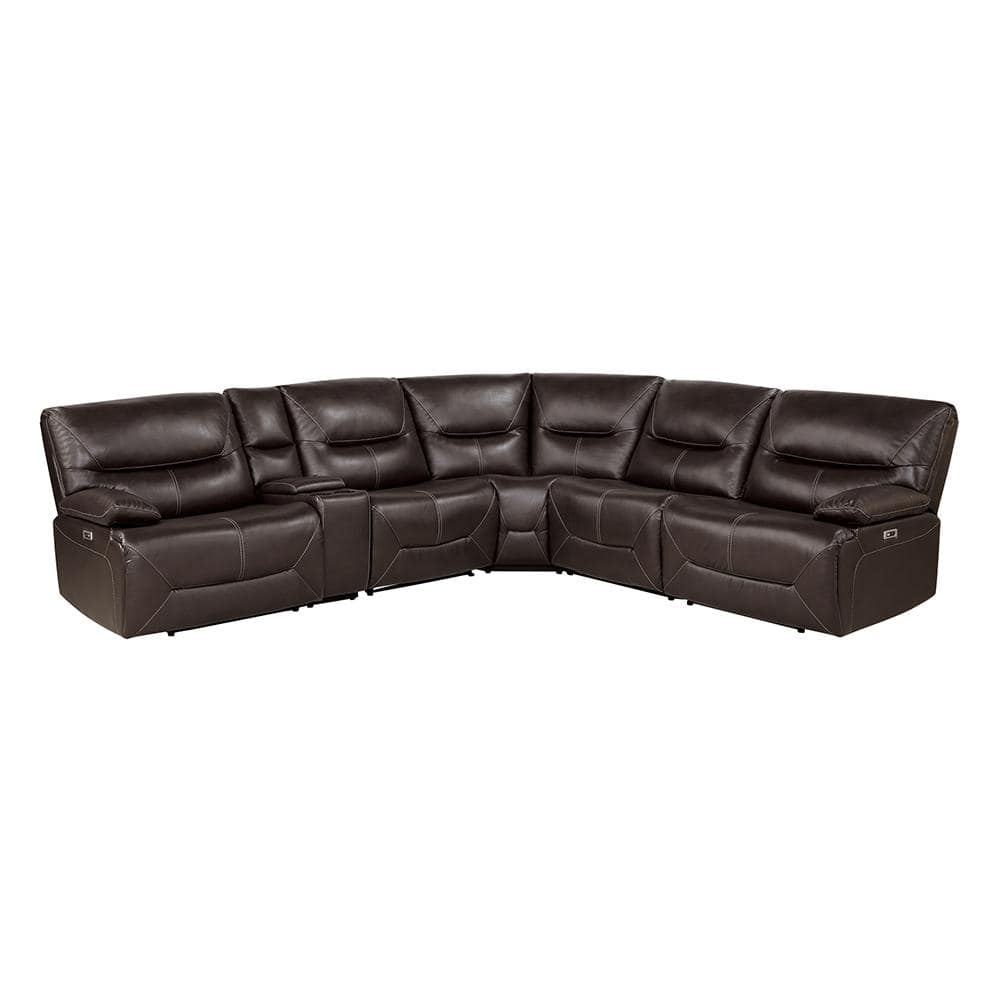 Halliday 119 in. Straight Arm 6-piece Faux Leather Power Reclining Sectiona