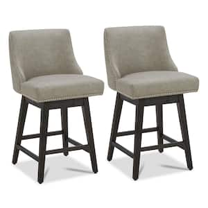 Martin 26 in. Stone Grey High Back Solid Wood Frame Swivel Counter Height Bar Stool with Faux Leather Seat(Set of 2)