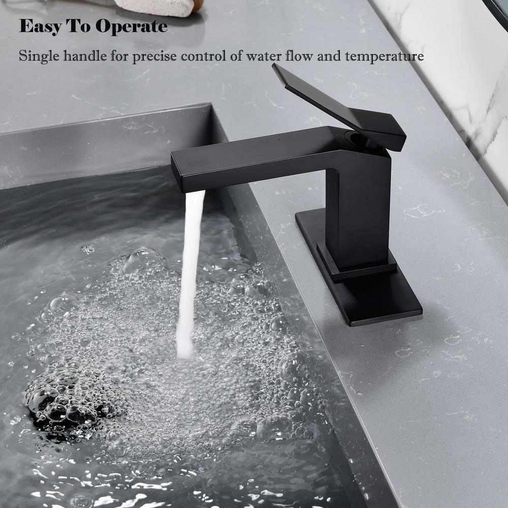 Matte Black Brass Single Handle Bathroom Faucet with Drain Kit