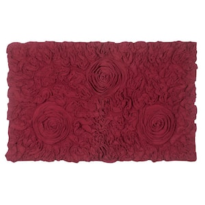 Bell Flower Collection 100% Cotton Tufted Bath Rugs, 21 in. x34 in. Rectangle, Red