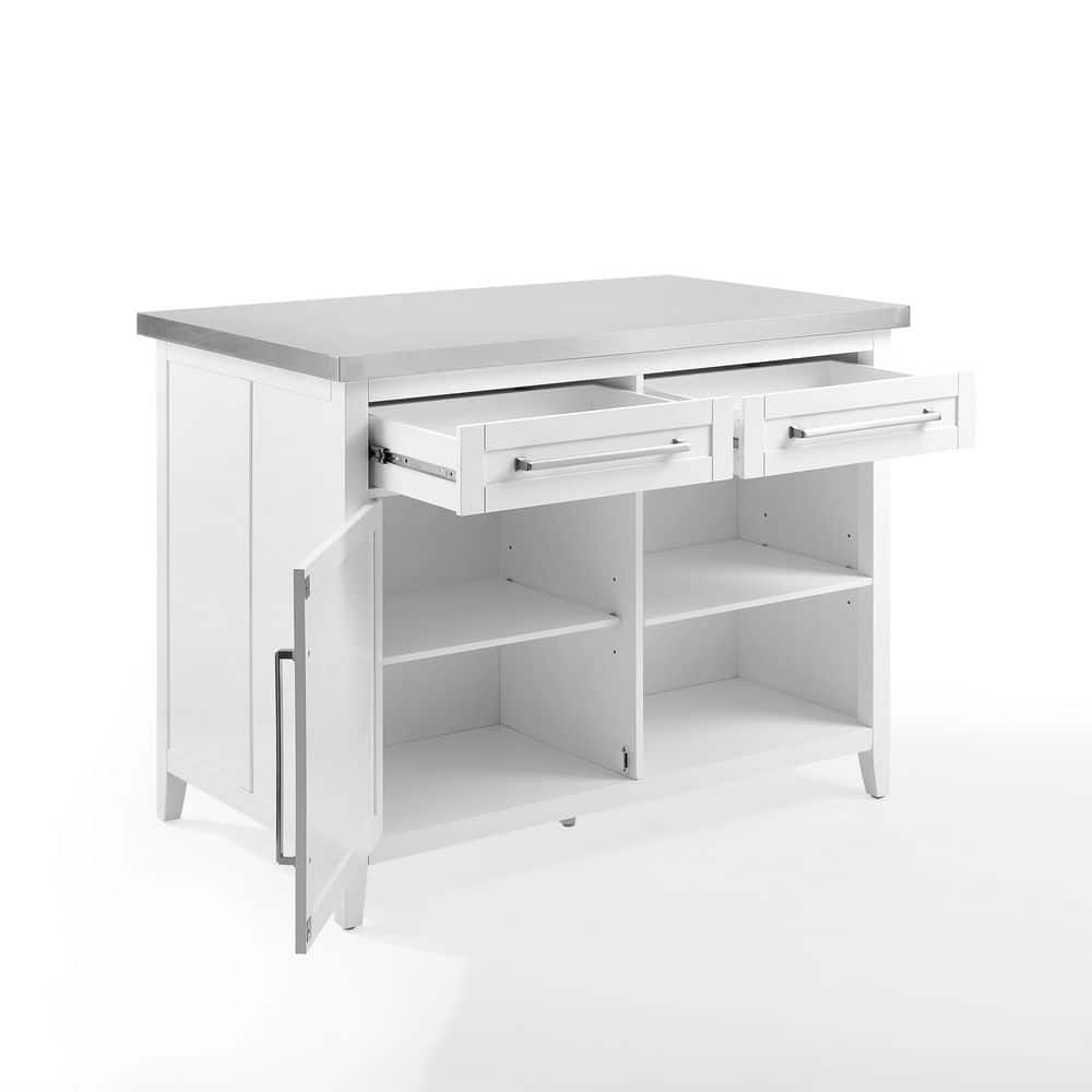 Silvia 51'' Classic White Kitchen Island with Stainless Steel Top