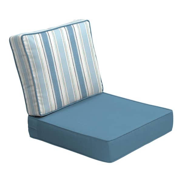 ARDEN SELECTIONS ProFoam 24 in. x 24 in. 2-Piece Deep Seating Outdoor Lounge Chair Cushion in French Blue Linen Stripe