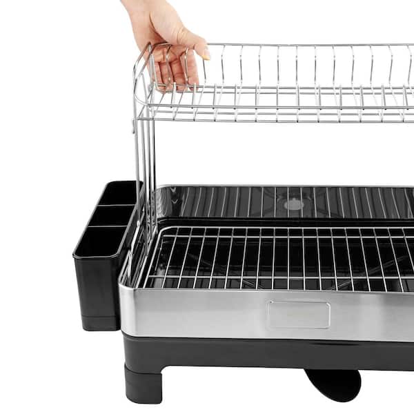 happimess Compact 18.25 in. Stainless Steel Black 2-Tier Fingerprint-Proof  Stainless Steel Dish Rack with Swivel Spout Tray DSH1001A - The Home Depot