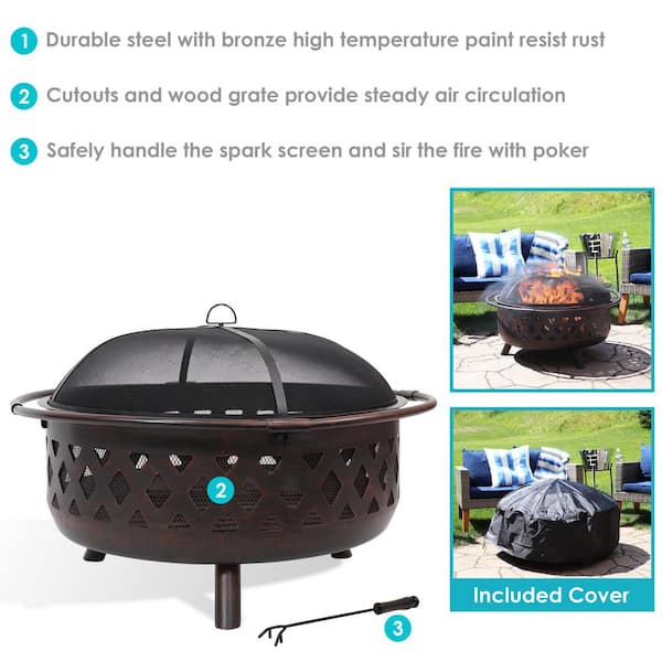 Large Round Steel Wood Burning Fire Pit, 36 X 24 Round Fire Pit Cover