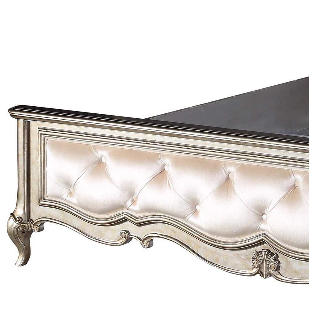 Ivory Velvet Queen Bed with Tufted Upholstered Headboard