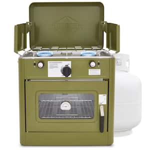 Double Propane Burner Portable Stove, Camping Stove with Propane Oven, Green